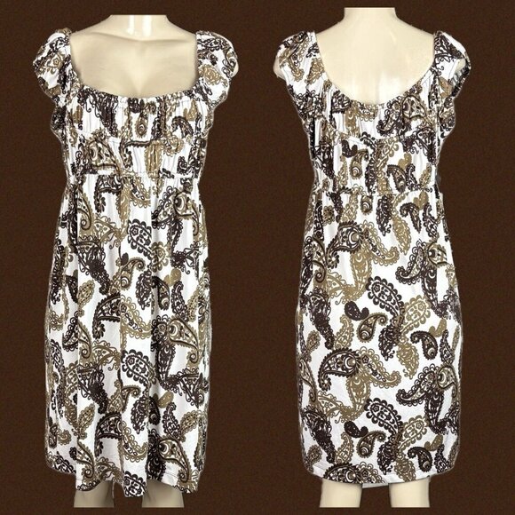 AA Studio 8 Brown Swirl Abstract Scoop Elastic Neck Sleeveless Above Knee Dress - Picture 1 of 6